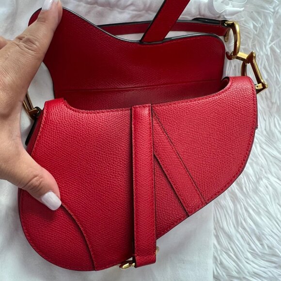 CHRISTIAN DIOR Grained Calfskin Mini Saddle Bag in Red - Picture 10 of 12